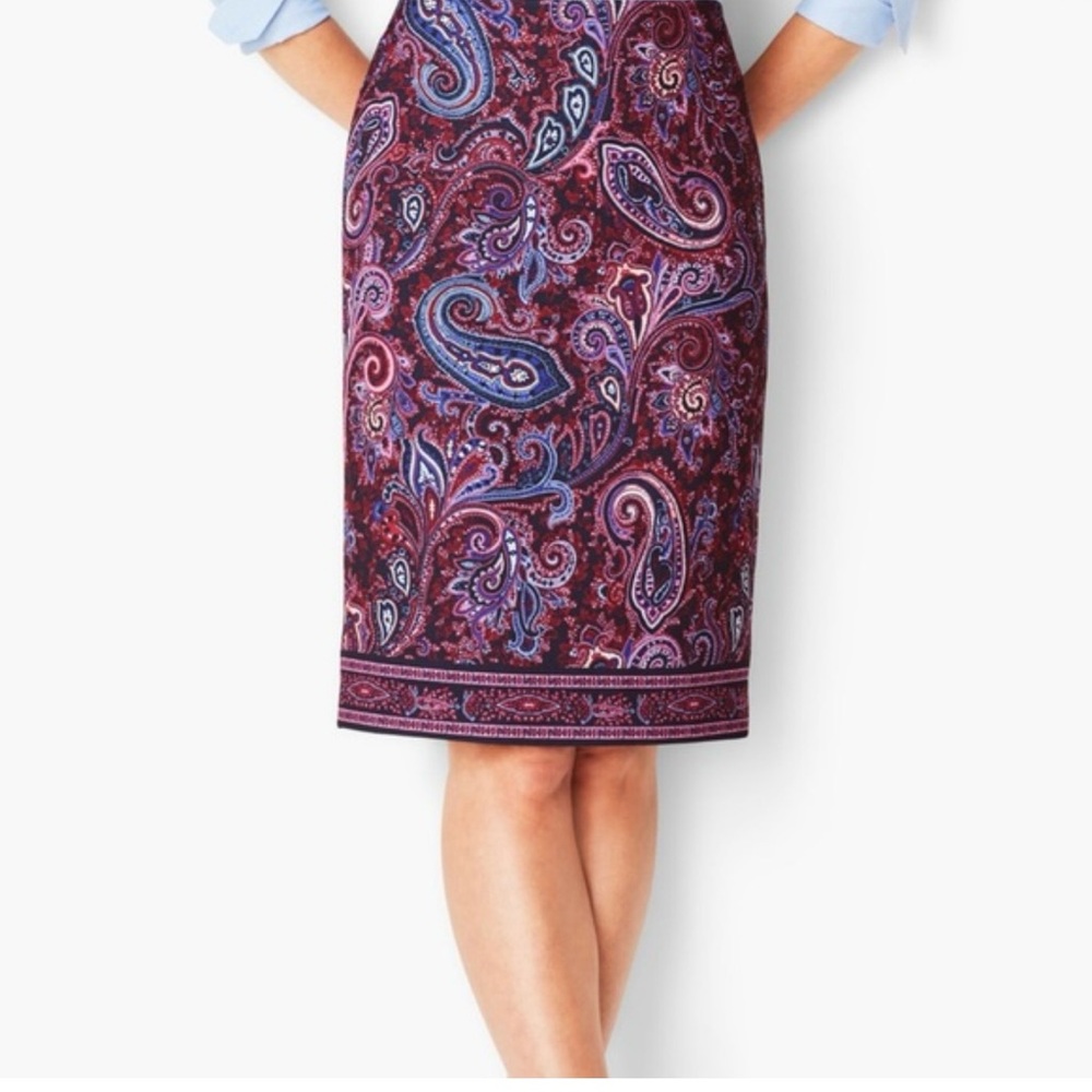 TALBOTS NAVY PAISLEY A-LINE SKIRT, Size 10P